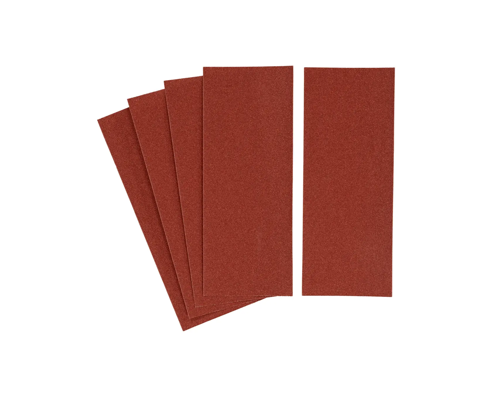 STANLEY STA31106 sandpaper sheets, rectangular, brown, photography, top view on white background.