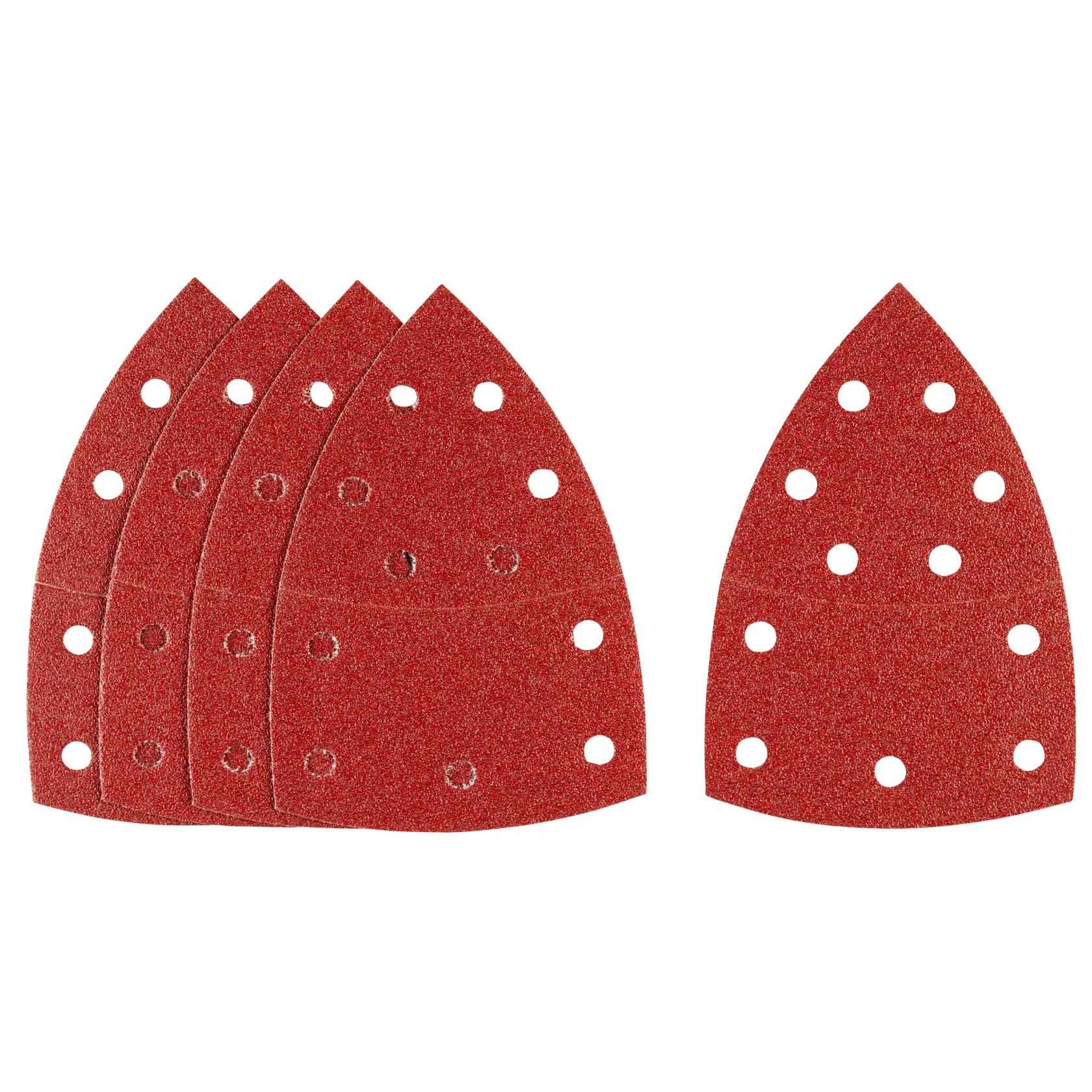 STANLEY STA31715 red sanding sheets with multiple holes, shown from front on white background.