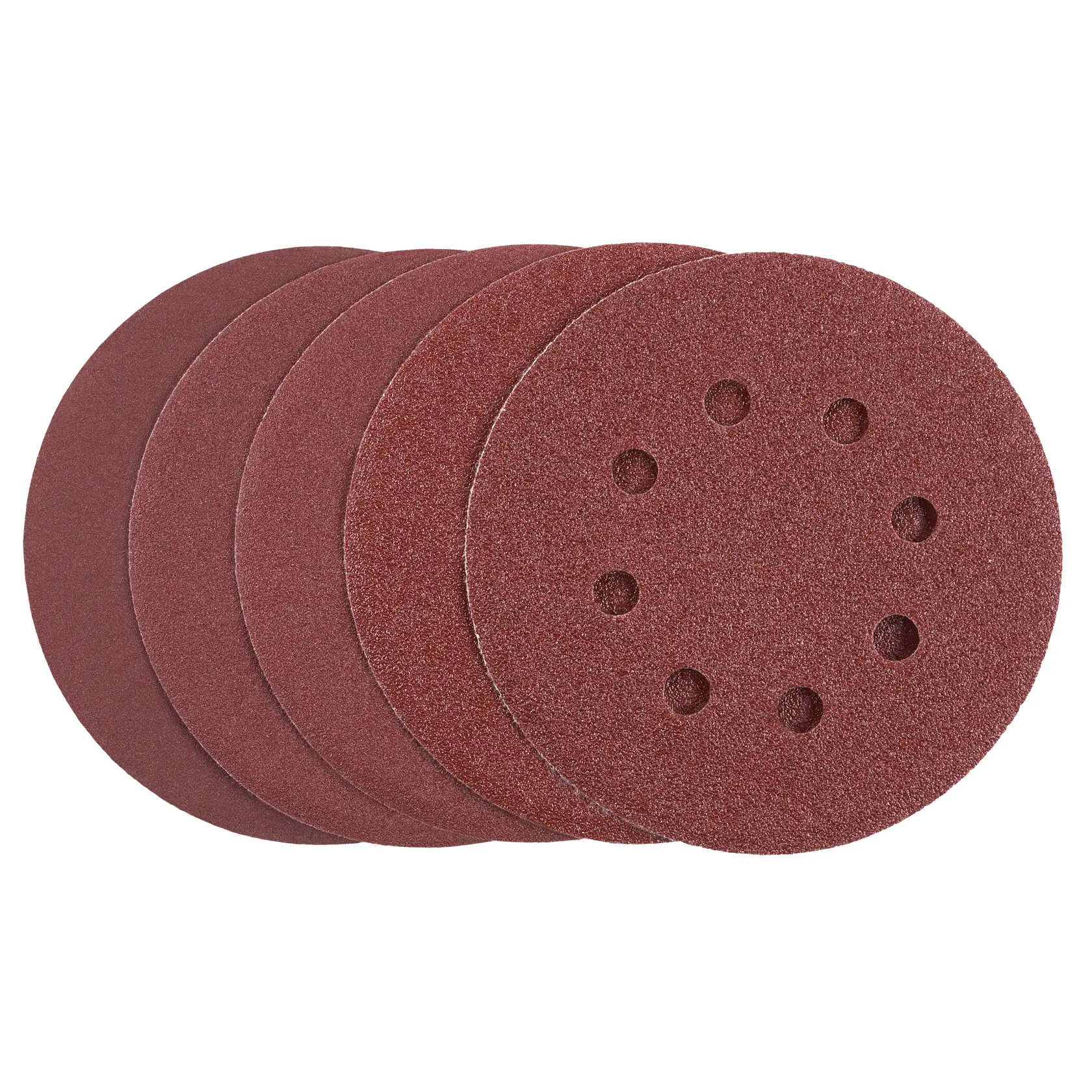 STANLEY STA32047 sanding discs, brown, set of five photographed from front on white background.
