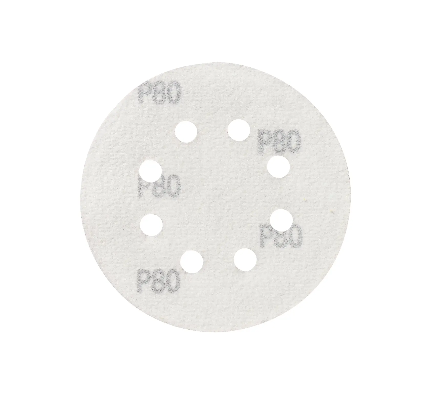 STANLEY STA32392 round sanding disc with eight holes, P80 grit, top view, white background.