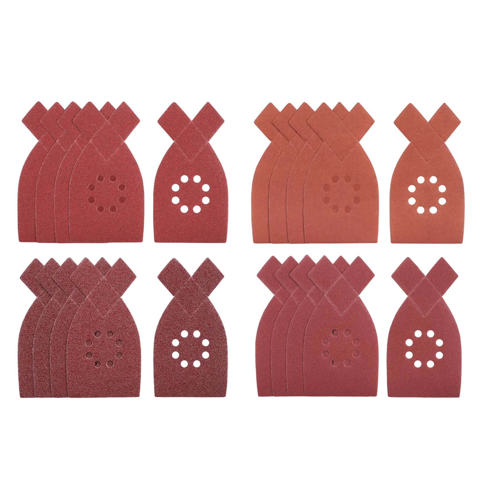 STANLEY STA32452 multi-pack sanding sheets, red, assorted grits, shown from overhead on white background.