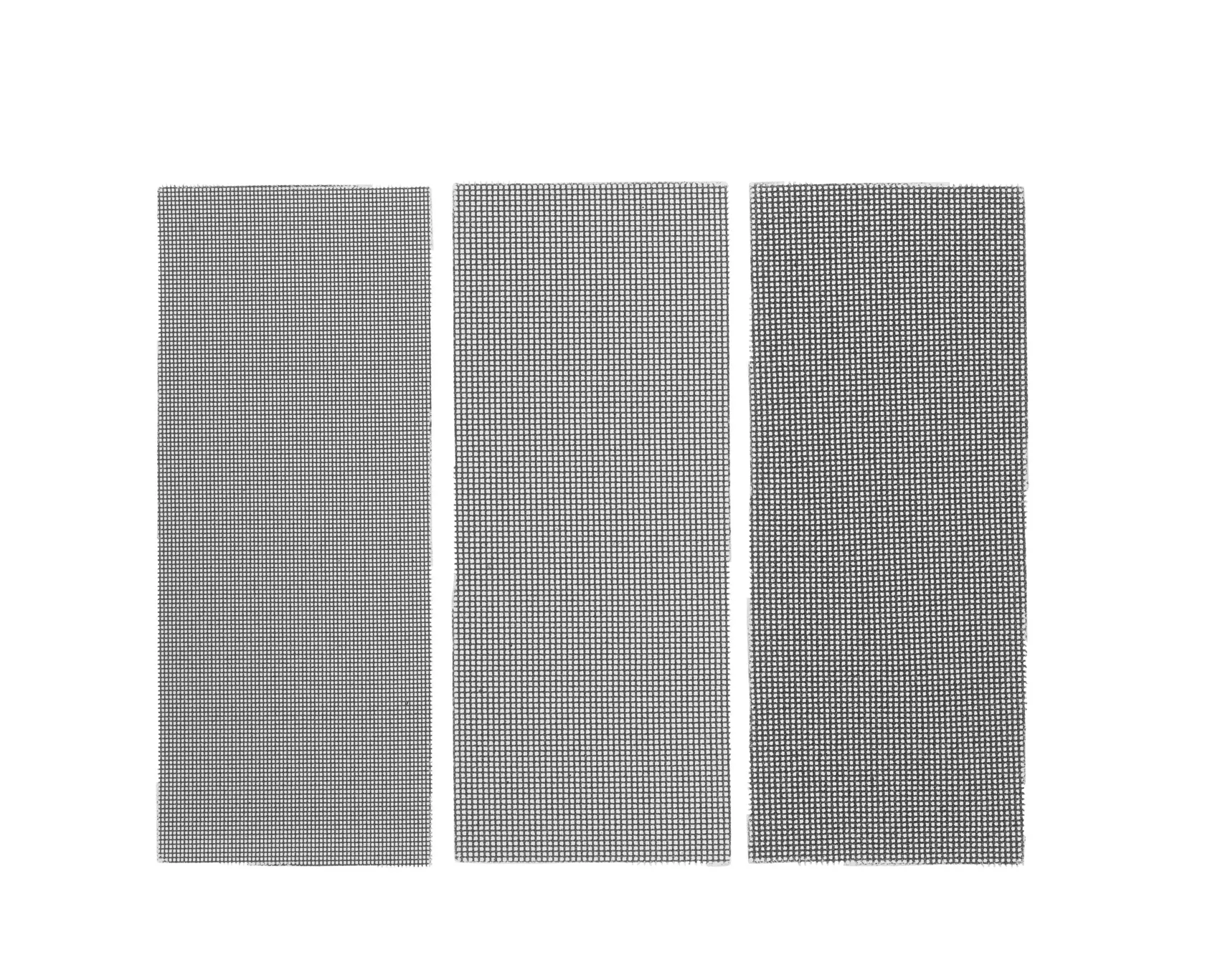 Photo of three STANLEY STA39067 rectangular mesh sheets, black and white pattern, top view, photography category.