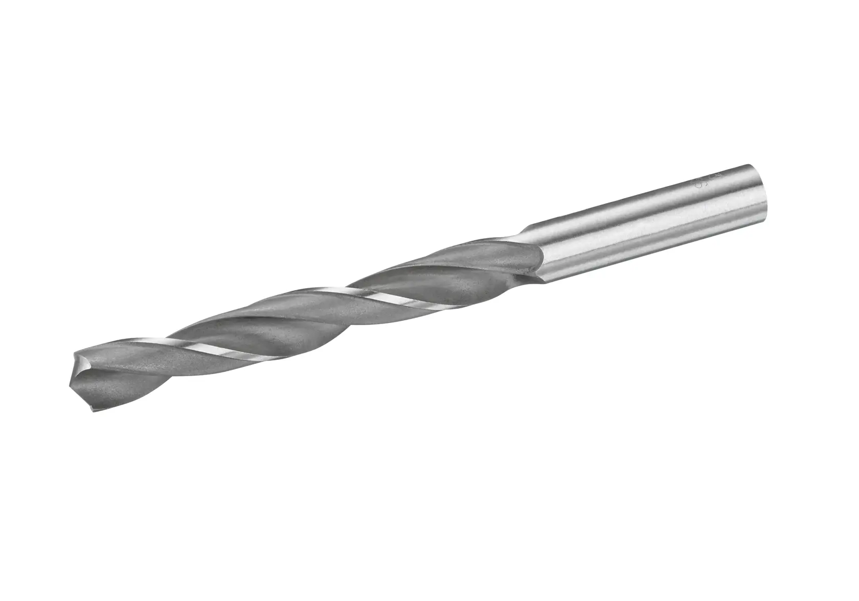 Photo of STANLEY STA50730 metal drill bit, silver, cylindrical with spiral flutes, side angle on white background.