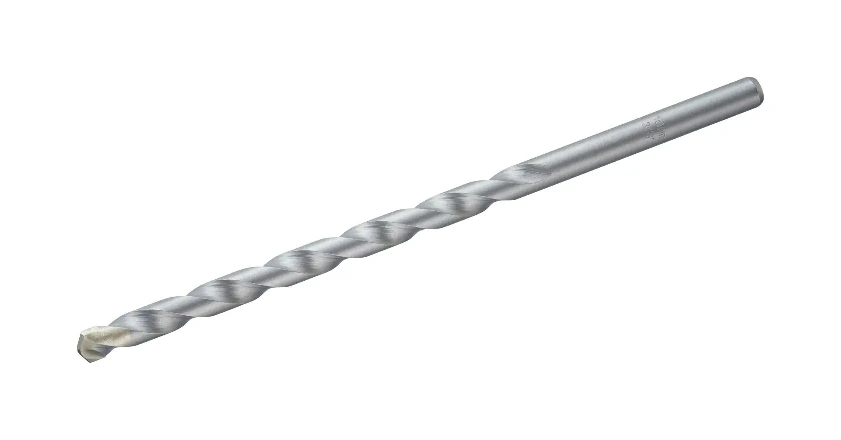 STANLEY STA53015-QZ silver masonry drill bit, side angle, smooth finish, spiral fluted design.
