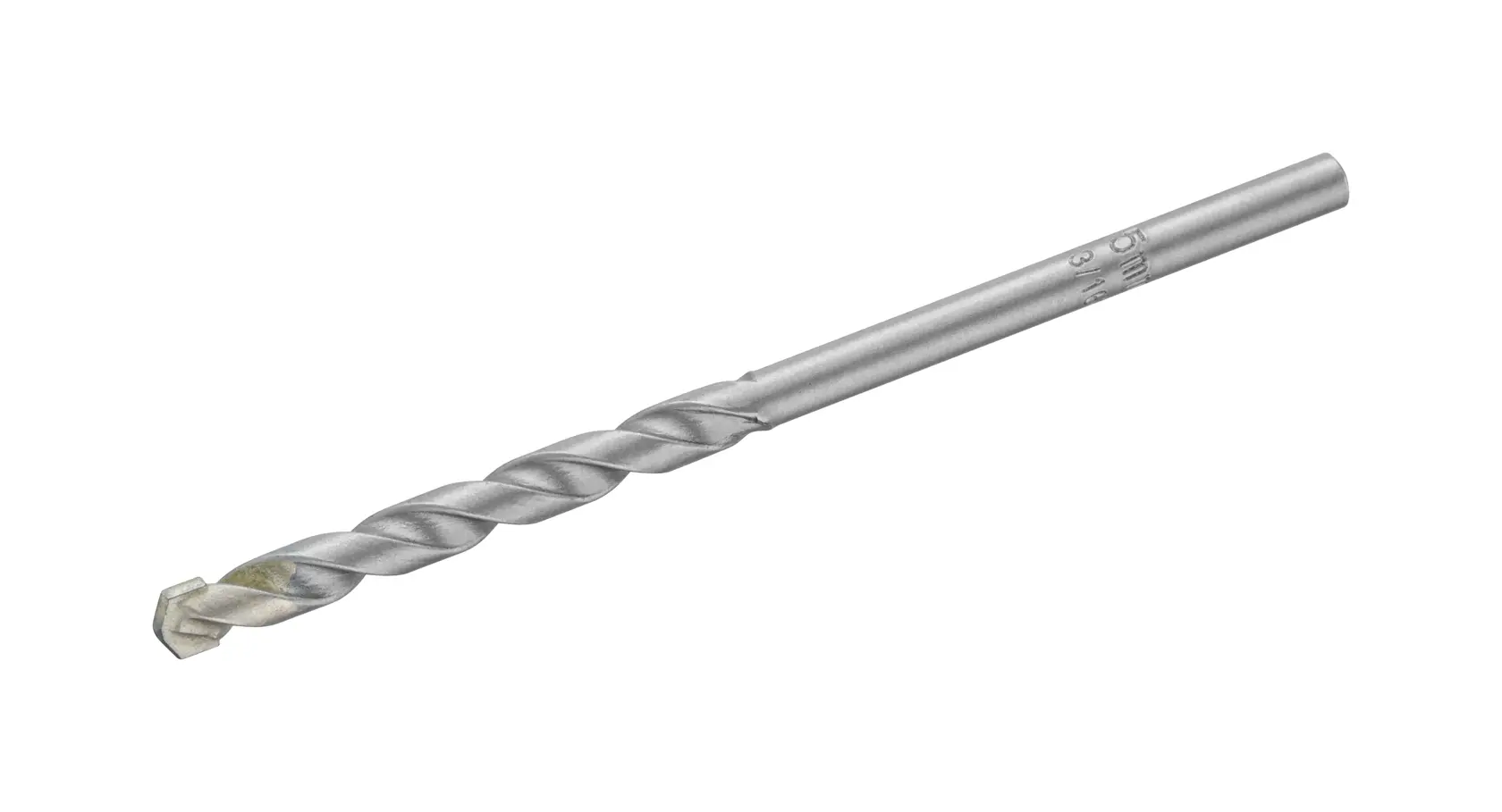 STANLEY STA53085-QZ masonry drill bit, silver finish, side angle, photography on white background.