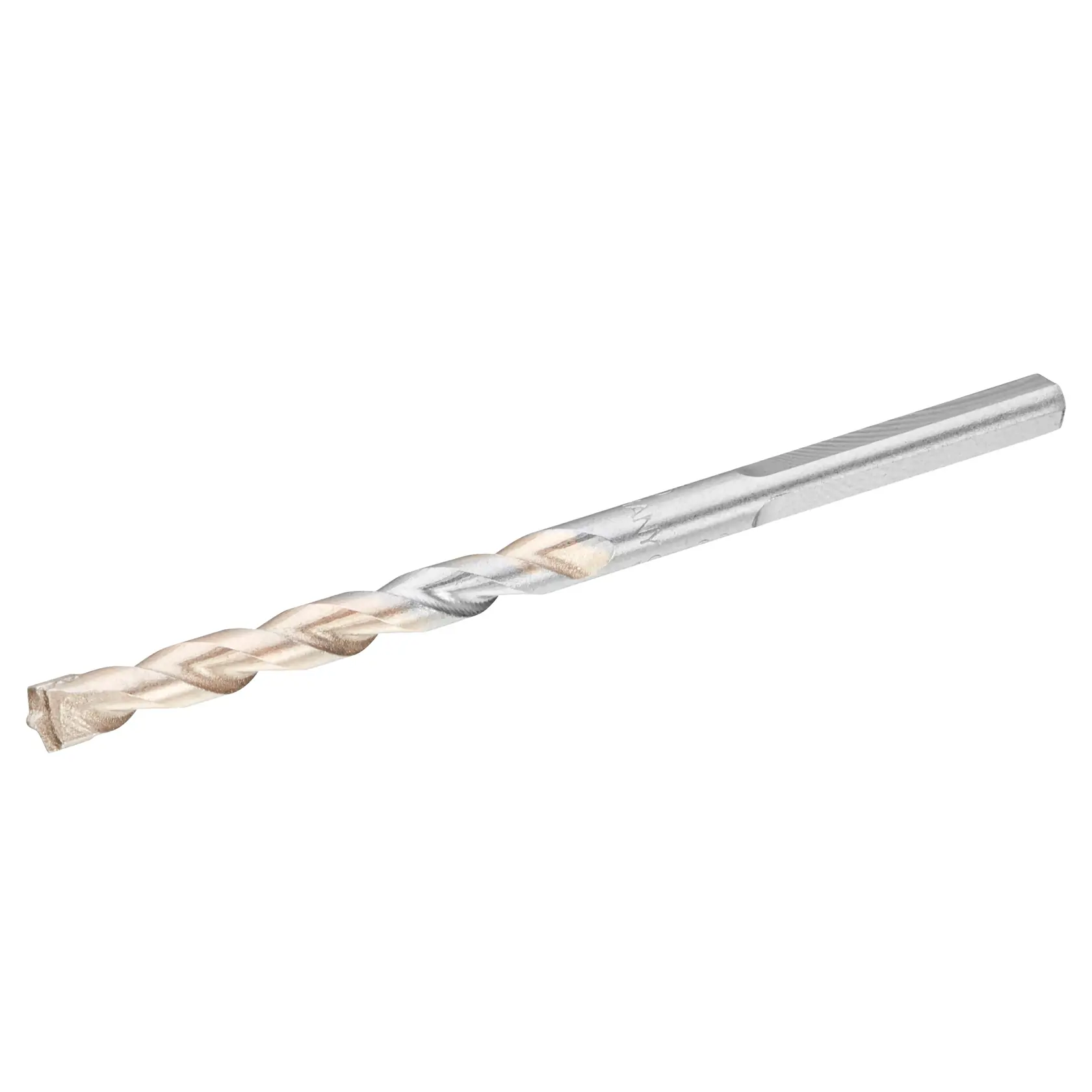 Photo of STANLEY STA58503 silver masonry drill bit, side angle on white background.