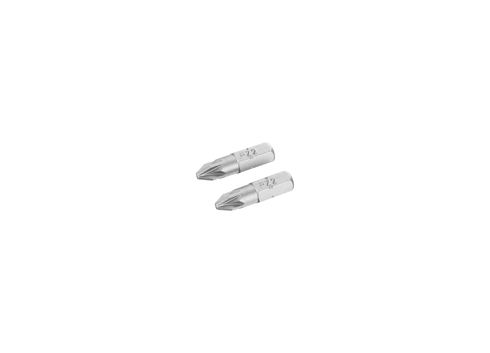 Photo of two STANLEY STA61041 Phillips screwdriver bits, silver color, flat lay angle.