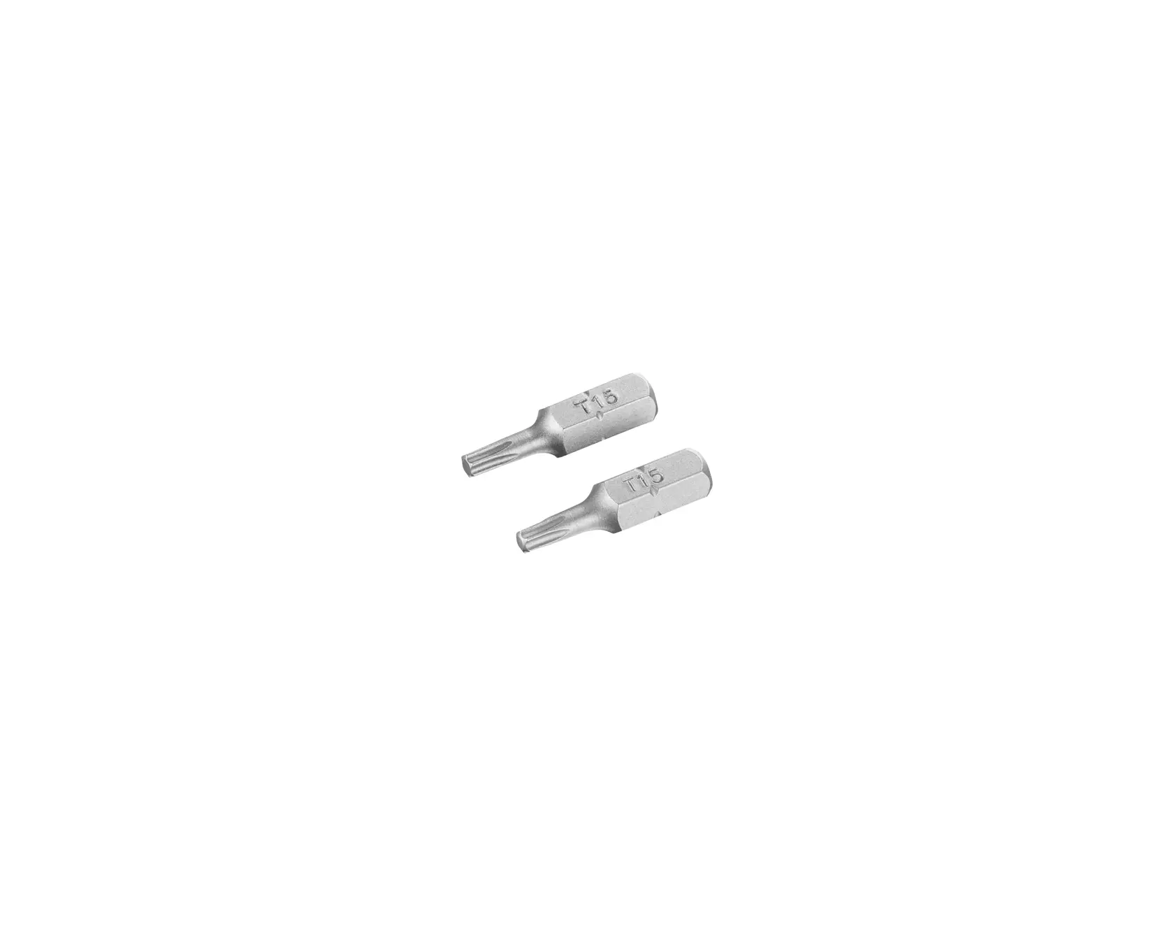 Photo of STANLEY STA61061 torx bits, silver color, two pieces, top view on white background.