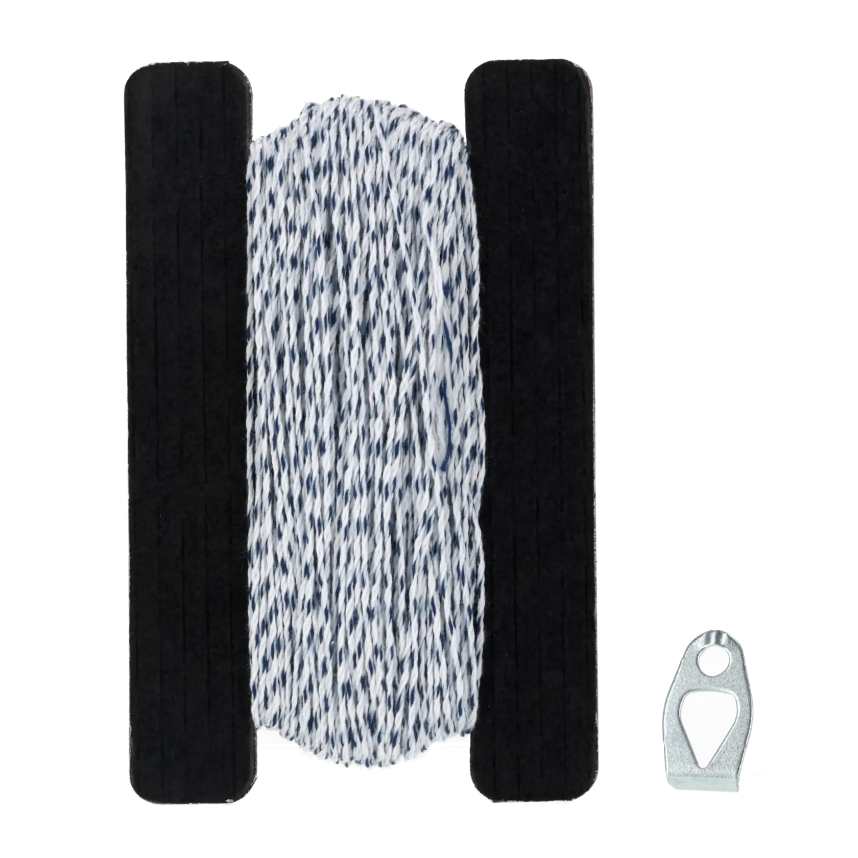 STANLEY STHT47313-0 blue and white twisted mason line on black spool, front angle, photography product.