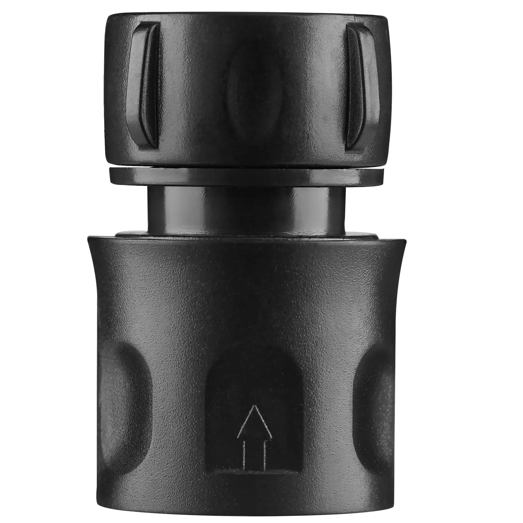 Photo of STANLEY STZIHK2 transparent hose with black and white connectors, coiled, on white background.