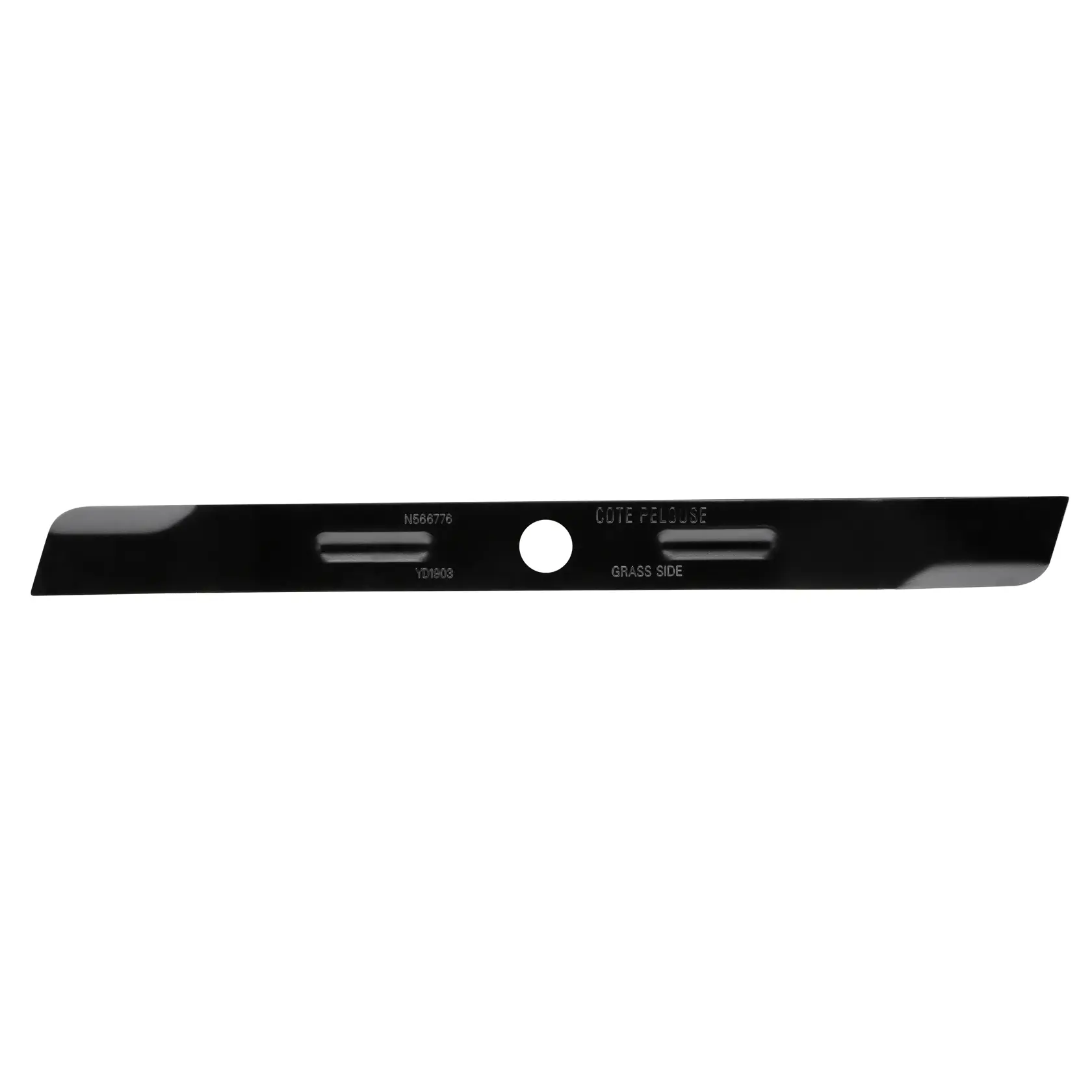 STANLEY STZMW353 lawn mower blade, black steel, flat angle, white background, product photography