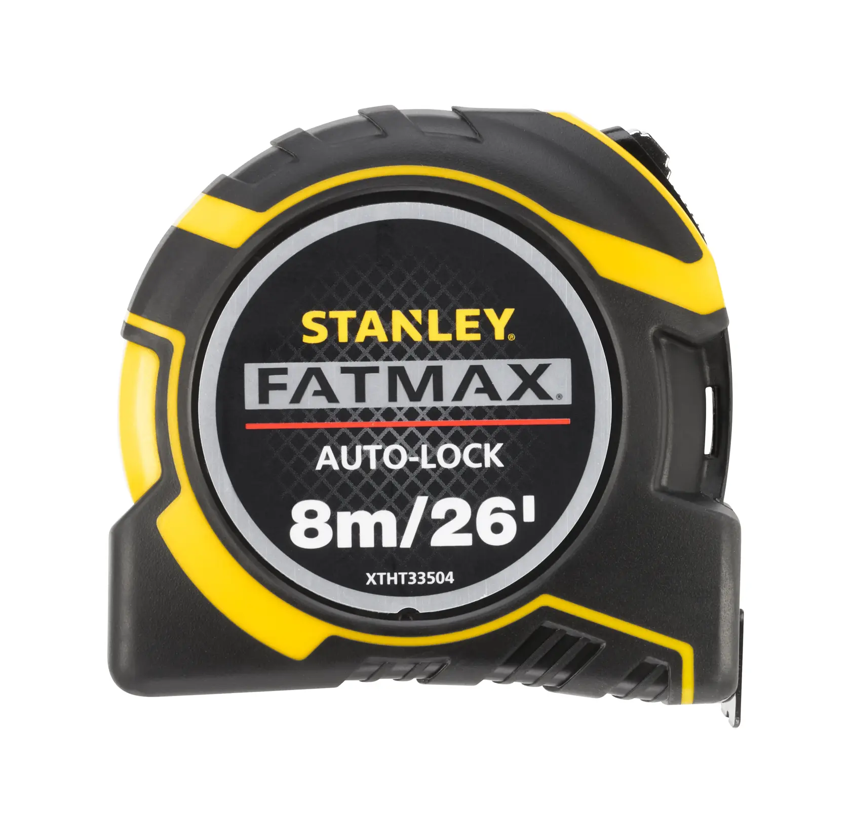 Stanley XTHT0-33504 FATMAX 8m/26' auto-lock tape measure front angle on white background
